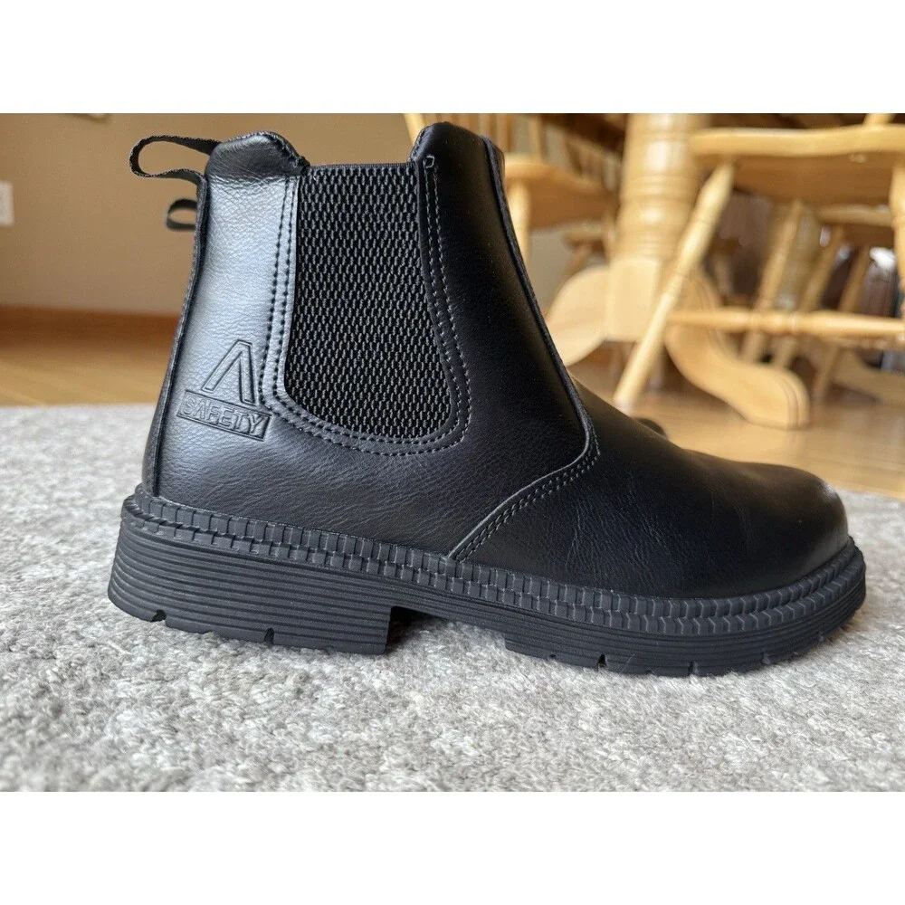 BVP Steel Toe Men's Black Chelsea Ankle Boots Pull-On Elastic Lug Sole - Size 7
